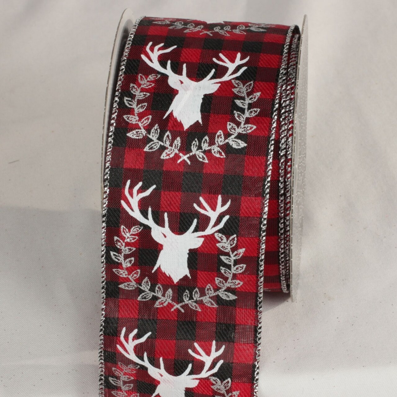 The Ribbon People Red and White Stag Plaid Print Wired Craft Ribbon 2.5" x 20 Yards